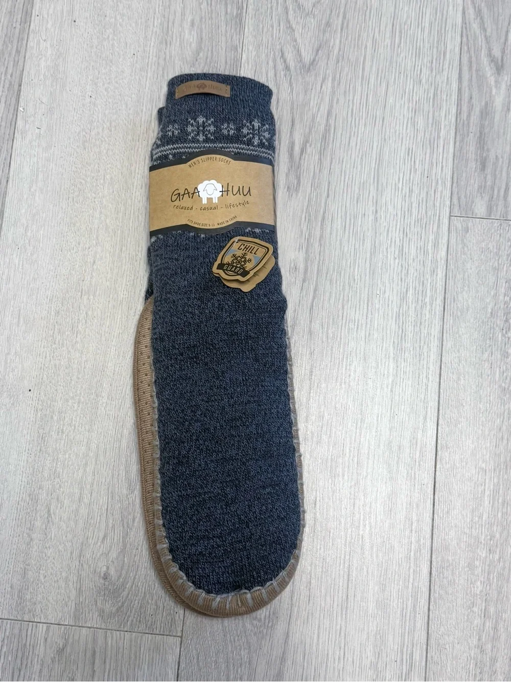Men's Dark Gray Moccasin Slipper Socks‎ Size 9-13 with Non-Slip Sole